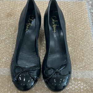Cole Haan Black Patent Leather Tali wedge  with Bow Detail